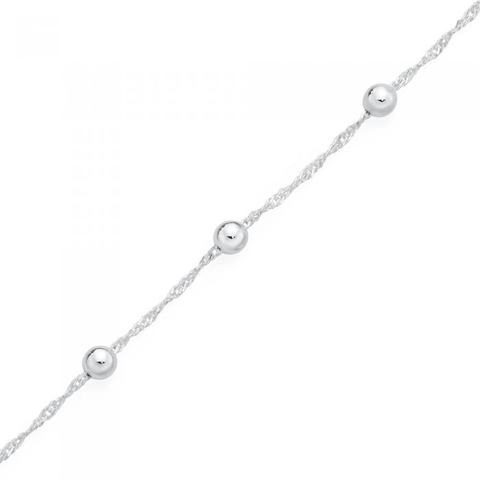 Sterling Silver 25cm Fine Rope & Ball Anklet