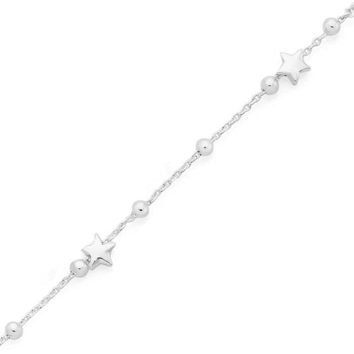 Sterling Silver 25cm Stars & Ball Alternate Link Anklet