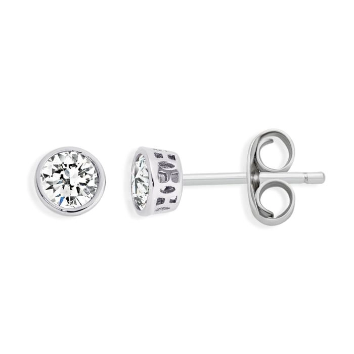 Sterling Silver 4mm Cubic Zirconia Round Bezel Stud Earrings