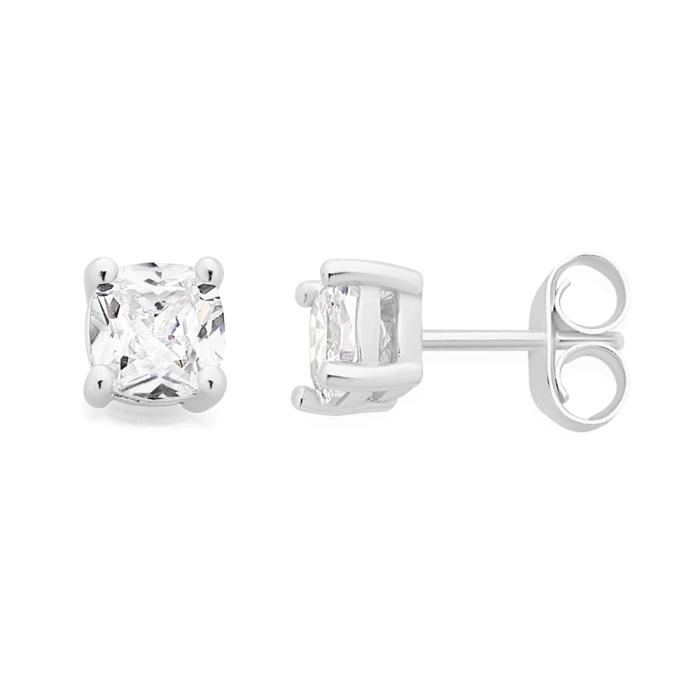 Sterling Silver 5mm Cushion Cubic Zirconia 4 Claw Studs