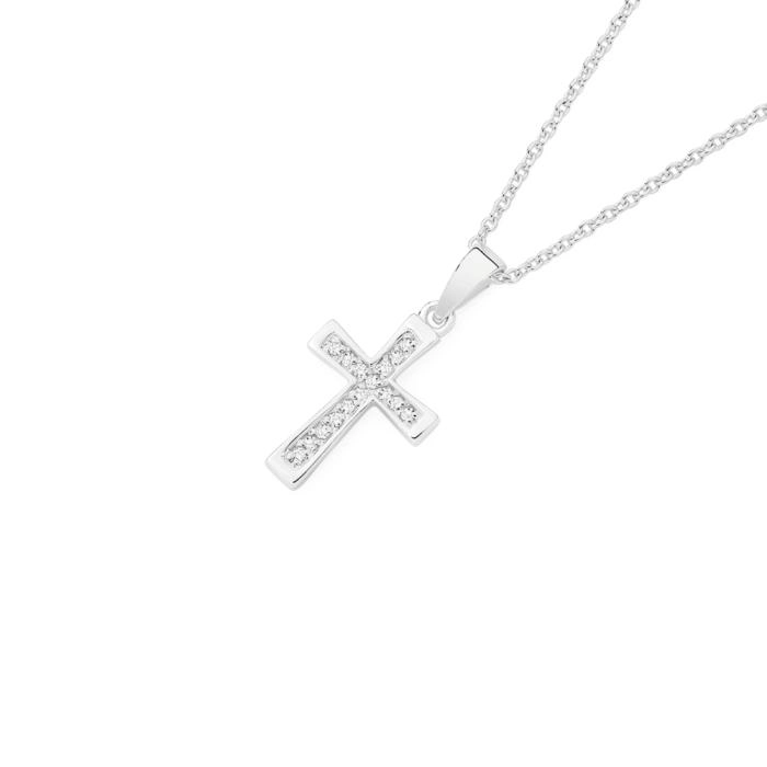 Sterling Silver Cubic Zirconia Claw Set Cross Pendant