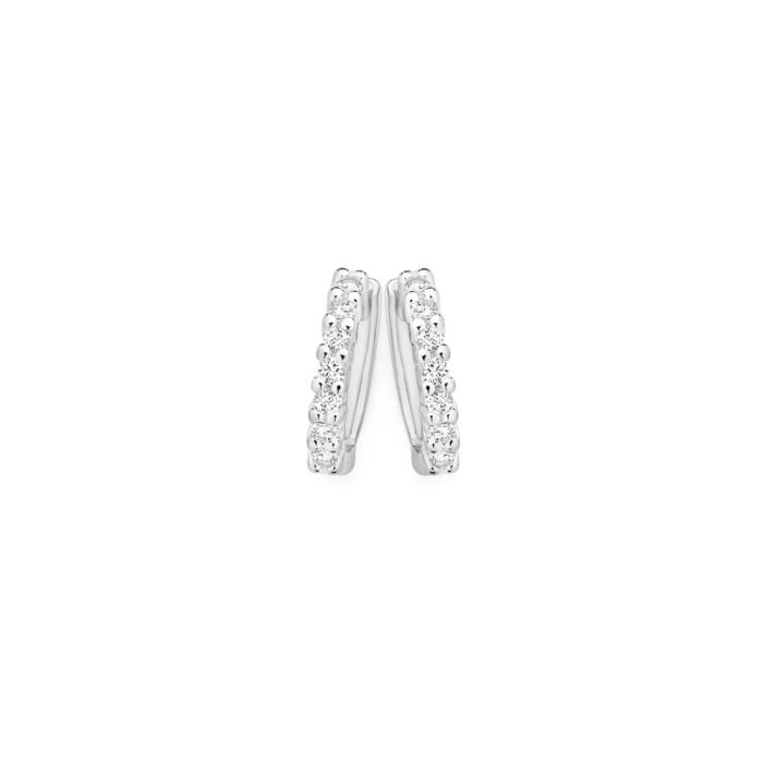 Sterling Silver Cubic Zirconia Claw Set Hoop Earrings