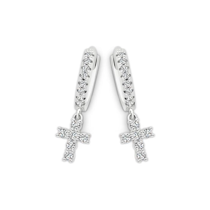 Sterling Silver Cubic Zirconia Cluster Cross On Huggie Earrings