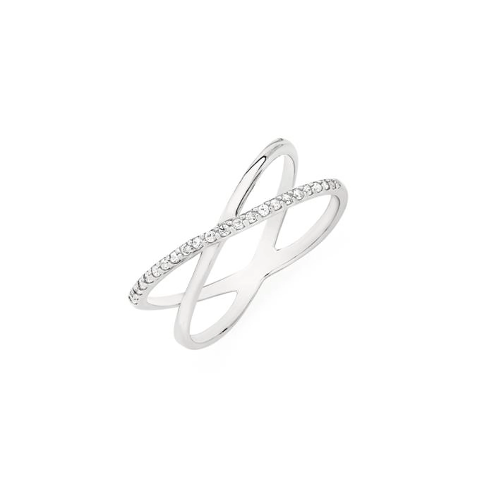 Sterling Silver Cubic Zirconia Fine Crossover Ring