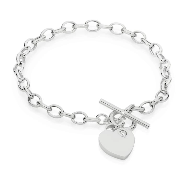 Sterling Silver Cubic Zirconia Heart FOB Bracelet