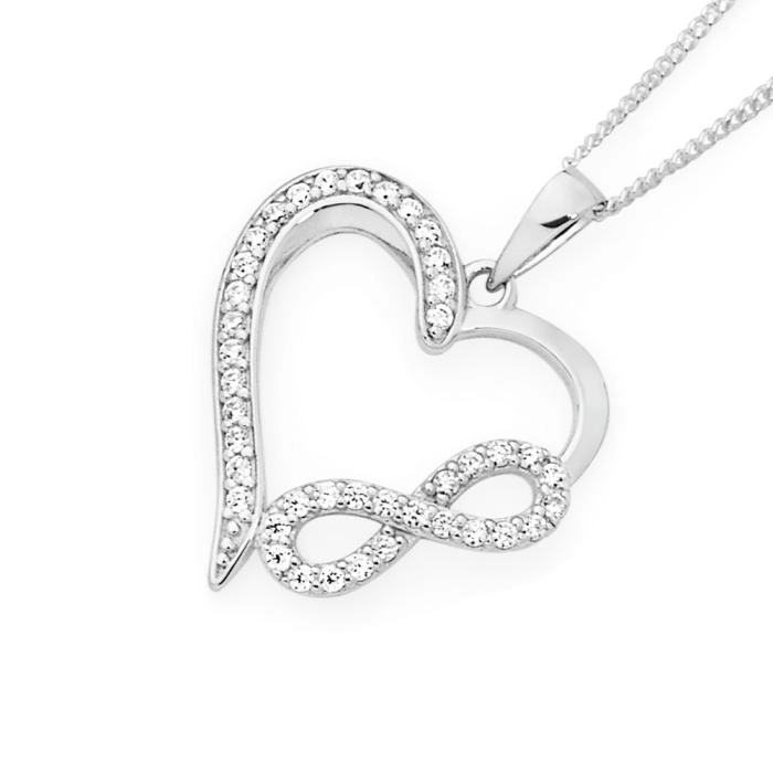 Sterling Silver Cubic Zirconia Infinity & Open Heart Pendant