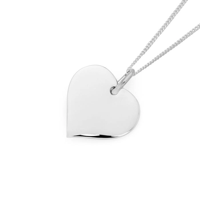 Sterling Silver Flat Heart Disc Pendant