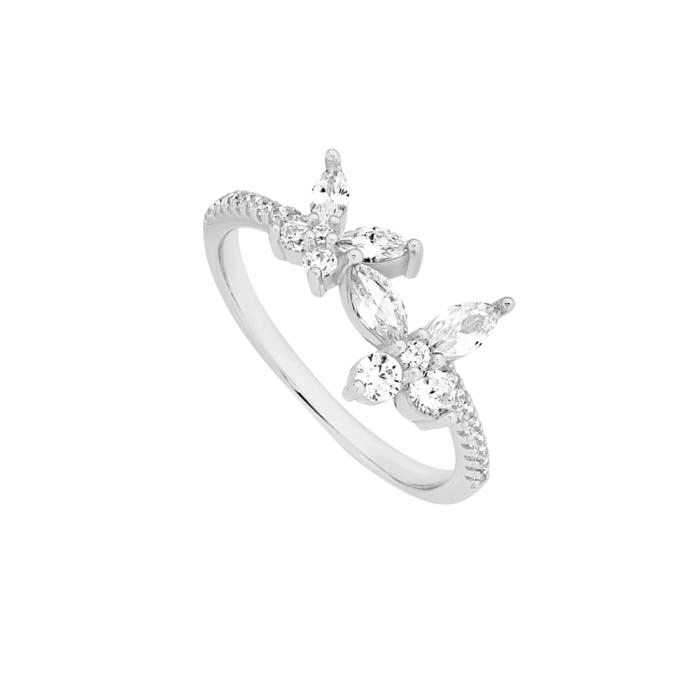 Sterling Silver Flutter Cubic Zirconia Butterfly Kisses Ring