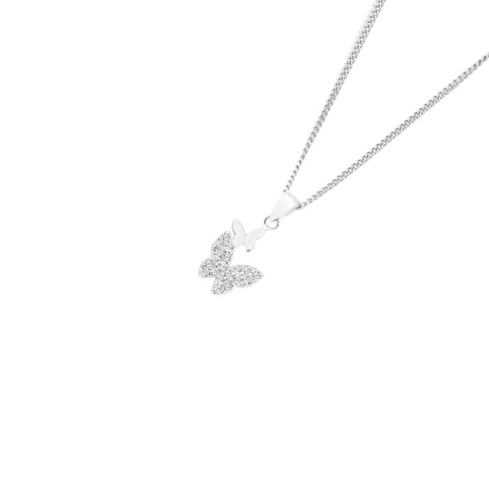 Sterling Silver Flutter Cubic Zirconia & Plain Butterflies Pendant