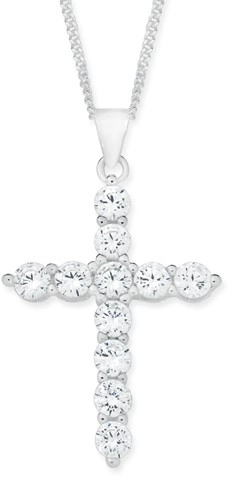 Sterling Silver Large Claw Set Cubic Zirconia Cross Pendant