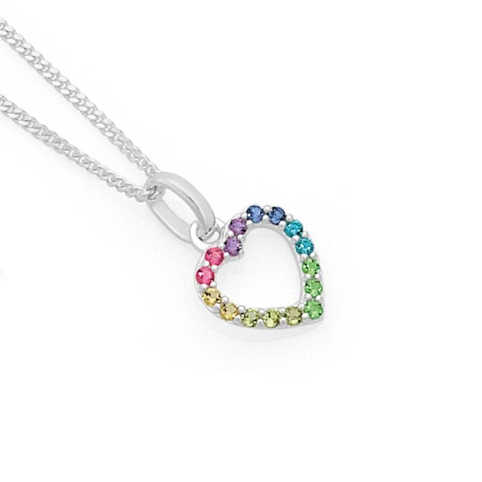 Sterling Silver Rainbow Crystal Open Heart Pendant