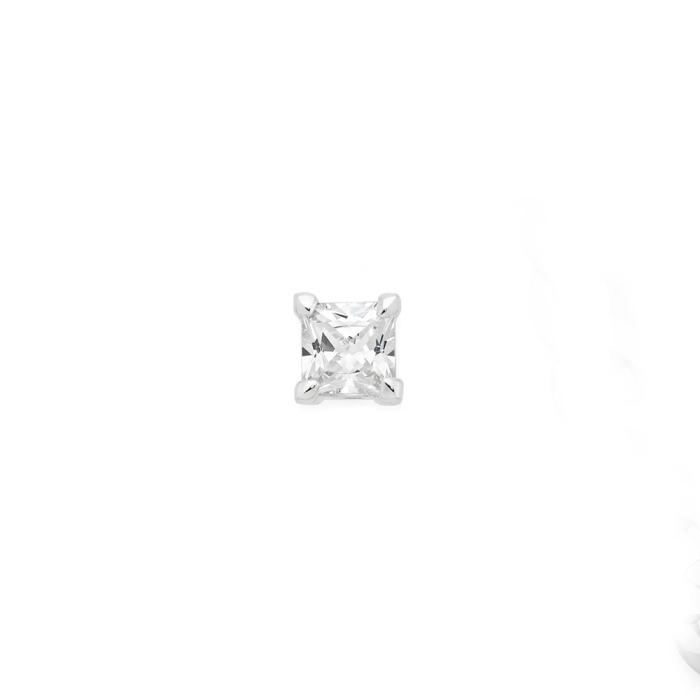 Sterling Silver Square Single Cubic Zirconia Stud Gents Earring