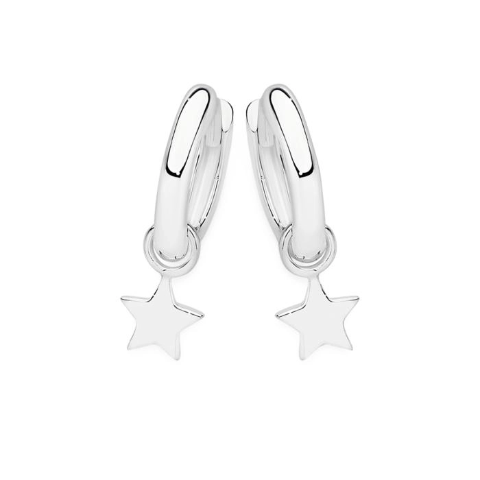 Sterling Silver Star Drop Huggie Earrings