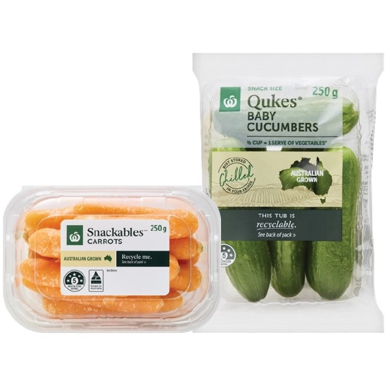 Australian Snackables™ Carrots or Qukes® Baby Cucumbers 250g Pack