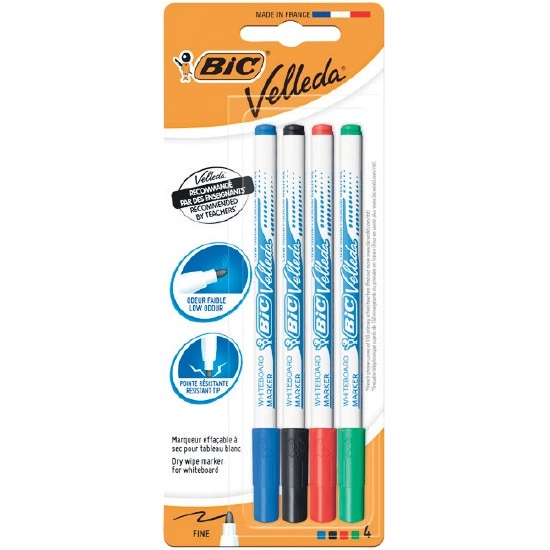 BiC Velleda 1721 Whiteboard Markers Fine Nib Pk 4 – Assorted