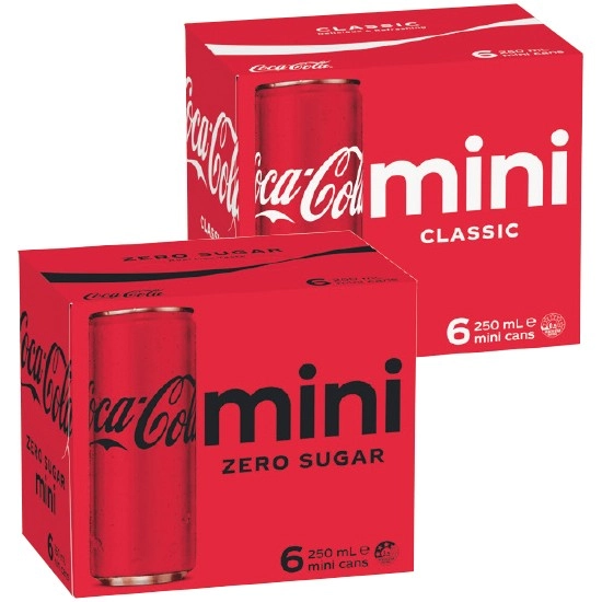 Coca-Cola Classic, Zero Sugar or Diet Soft Drink Varieties 6 x 250ml