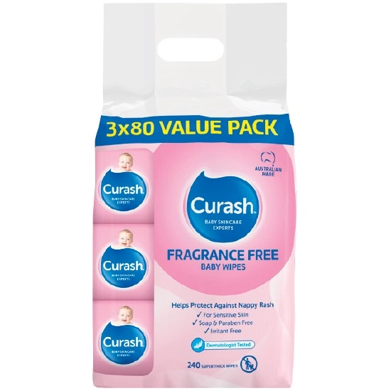 Curash Baby Wipes Fragrance Free Pk 3 x 80