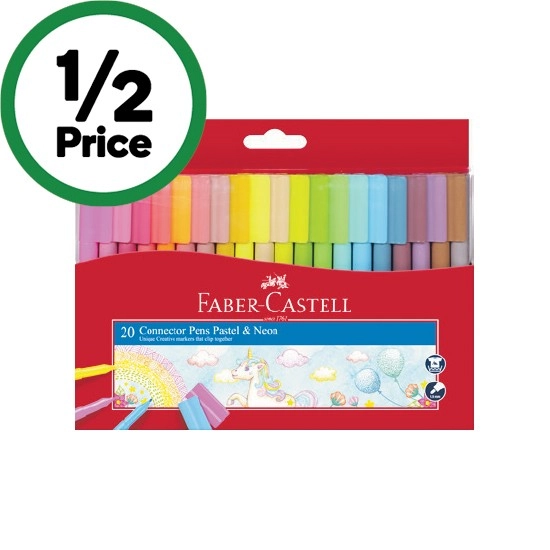 Faber-Castell Connector Pen Colour Markers Pastel & Neon Assorted Pk 20