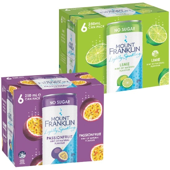 Mount Franklin Lightly Sparkling Water Varieties 6 x 250ml