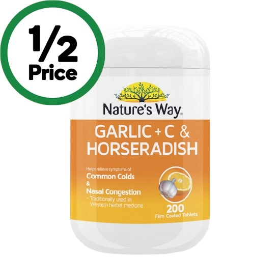 Nature’s Way Garlic + C & Horseradish Tablets Pk 200~