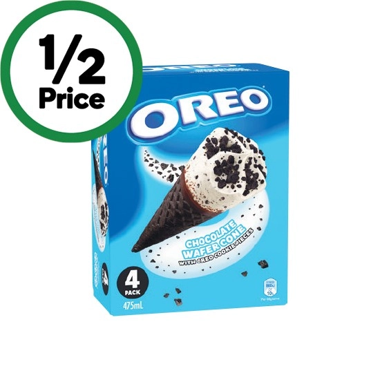 Oreo Cones or Sandwiches or Kit Kat Sticks 360-540ml Pk 4 – Excludes Oreo Cookie Top Ice Cream Cones 400ml Pk 4