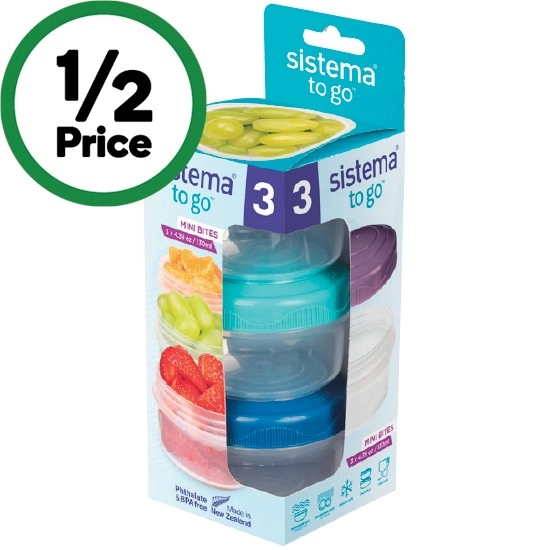 Sistema 3 Packs Mini Bites To Go Snack Lunch Containers