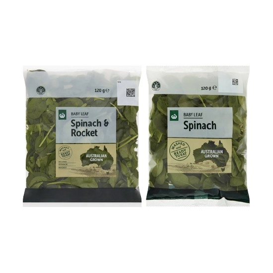 Woolworths Baby Spinach or Spinach & Rocket 120g Pack