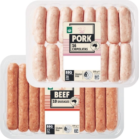 Woolworths Beef, Pork or Chicken Sausage or Chipolata Varieties 550g