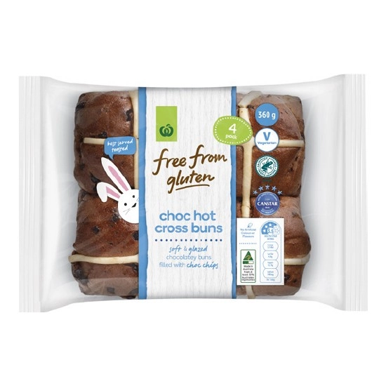 Woolworths Free From Gluten Chocolate Hot Cross Buns Pk 4