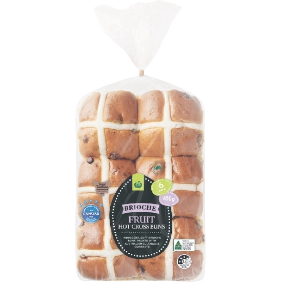 Woolworths Indulgent Brioche Hot Cross Bun Varieties Pk 6