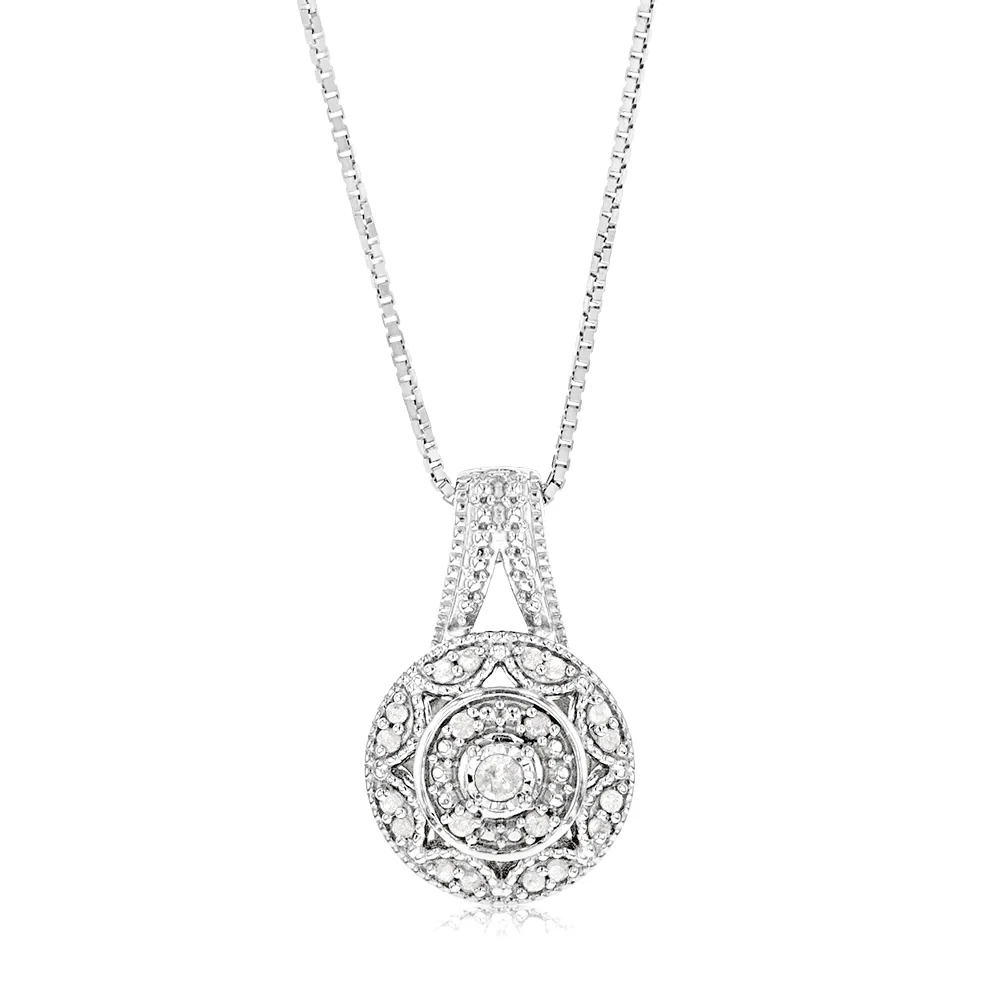 0.10 Carat Diamond Pendant in Sterling Silver on 45cm Box Chain – Shiels Jewellers