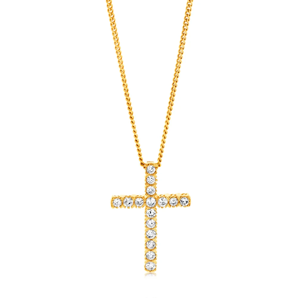 10ct Yellow Gold Diamond Cross Pendant Set with Brilliant Diamonds – Shiels Jewellers