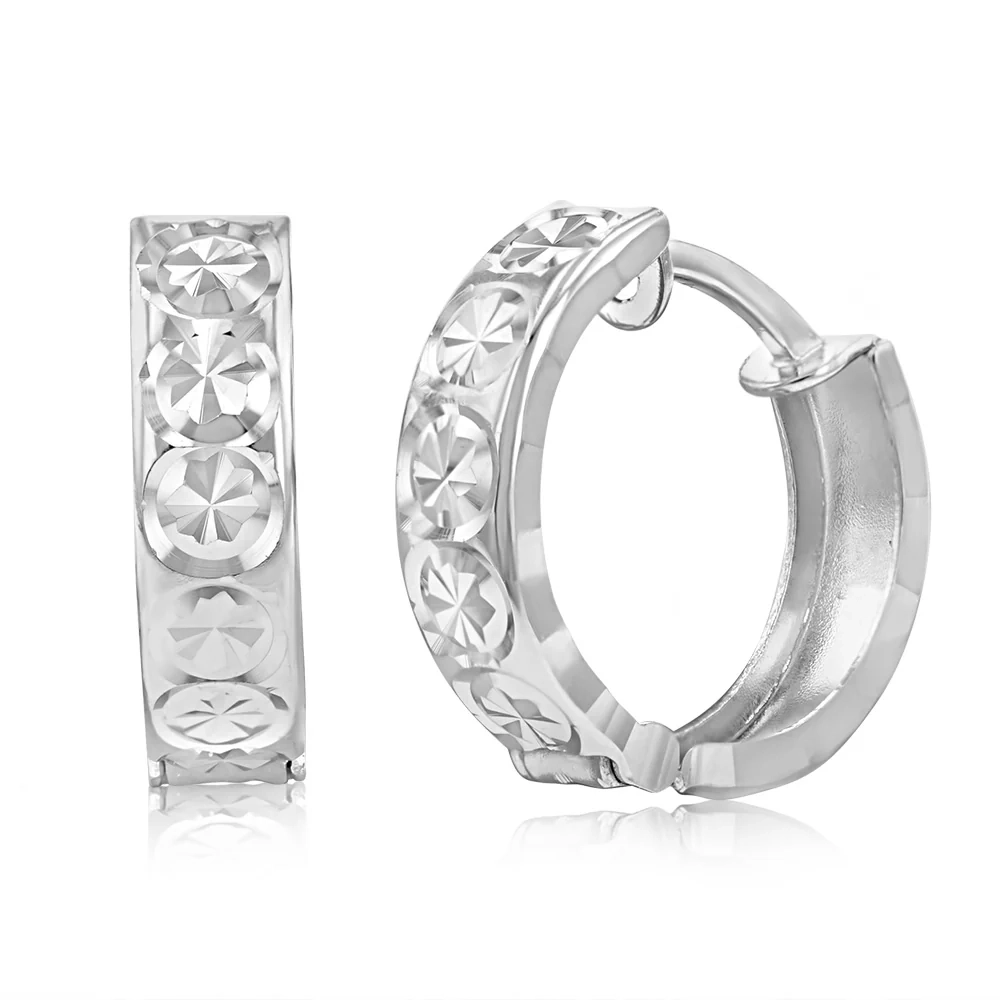 9ct White Gold 10mm Huggie Hoop Earrings with diamond cutting features – Shiels Jewellers