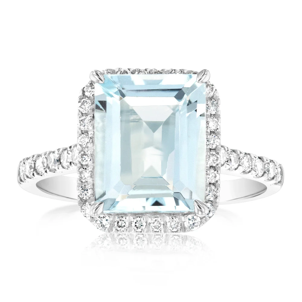 9ct White Gold 2.4ct Aquamarine and 1/3 Carat Diamond Ring – Shiels Jewellers