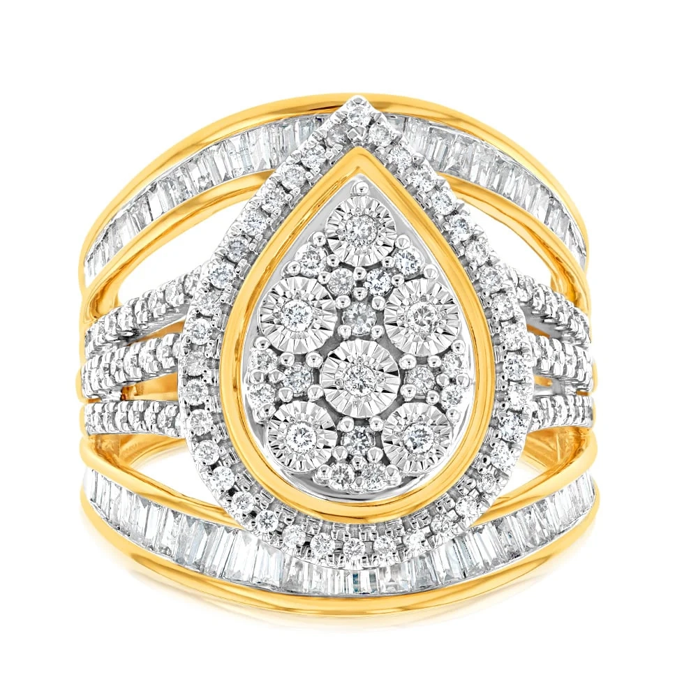 9ct Yellow Gold 1 Carat Diamond Pear Shape Cluster Dress Ring – Shiels Jewellers