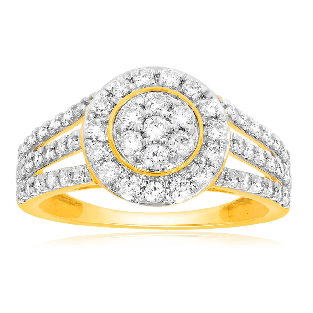 9ct Yellow Gold 1 Carat Diamond Round Shape Cluster Ring – Shiels Jewellers