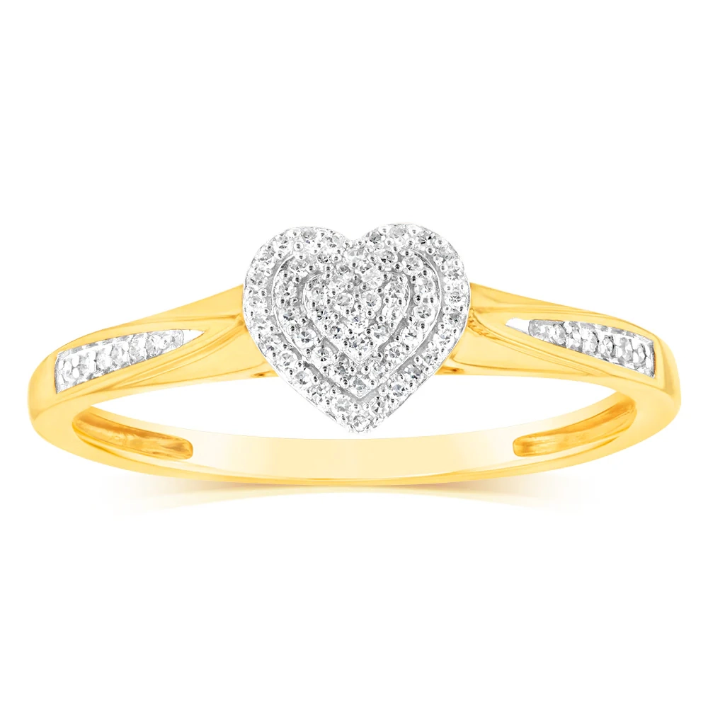 9ct Yellow Gold 1/10 Carat Diamond Heart Shaped Ring – Shiels Jewellers