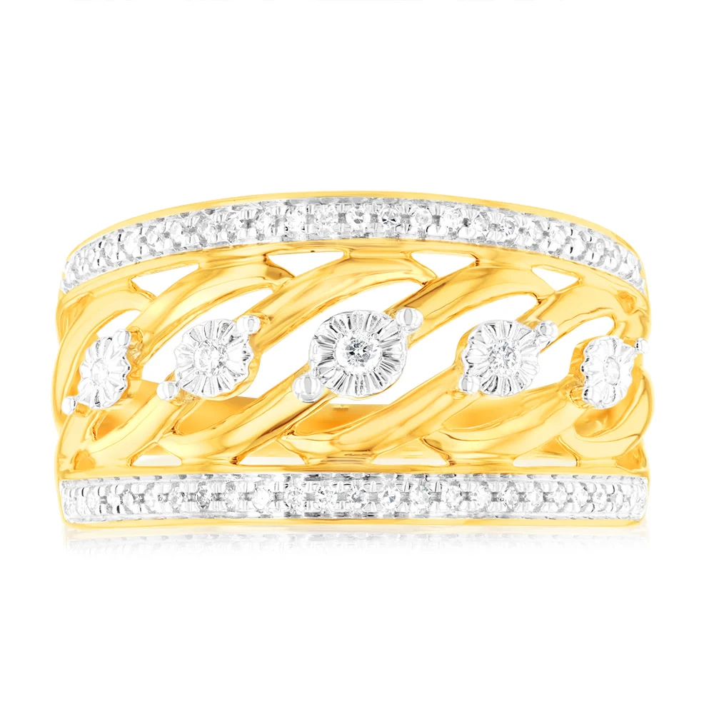 9ct Yellow Gold 1/10 Carat Diamond Ring set with 55 Round Brilliant Cu – Shiels Jewellers