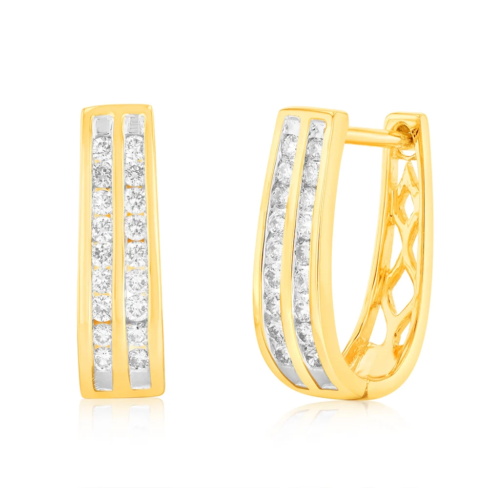 9ct Yellow Gold 1/2 Carat Diamond Double Row Hoop Earrings – Shiels Jewellers