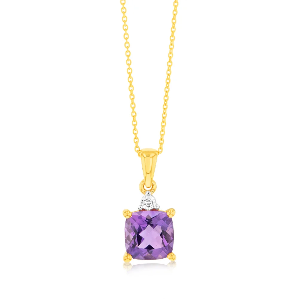 9ct Yellow Gold 1.4ct Amethyst and Diamond Pendant – Shiels Jewellers