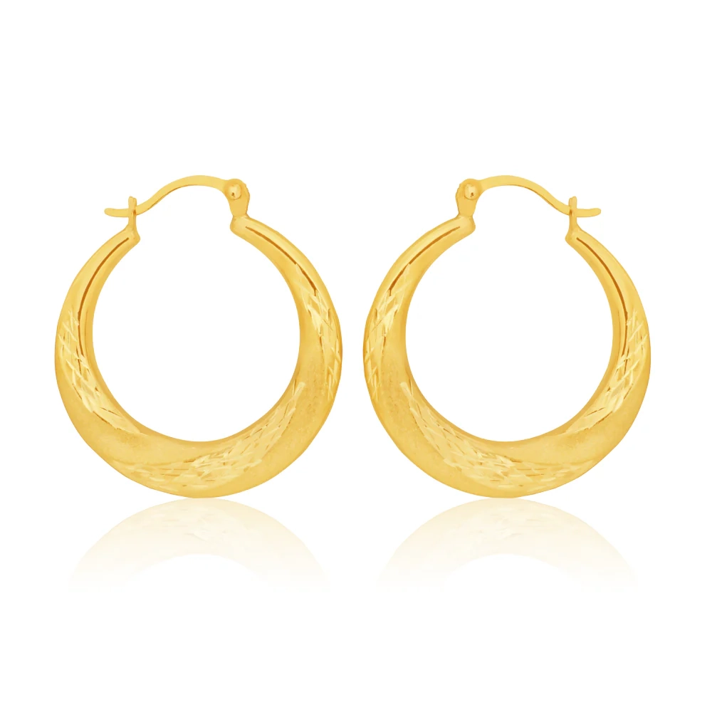 9ct Yellow Gold 15mm Creole With Diamond Cut Pattern Earrings – Shiels Jewellers