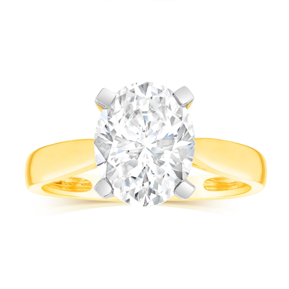 9ct Yellow Gold 2.00ct Diamond Equivalent 11X9MM Zirconia Solitaire Ri – Shiels Jewellers