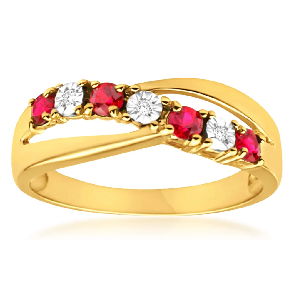 9ct Yellow Gold 4 Created Ruby and 3 Diamond Ring – Shiels Jewellers