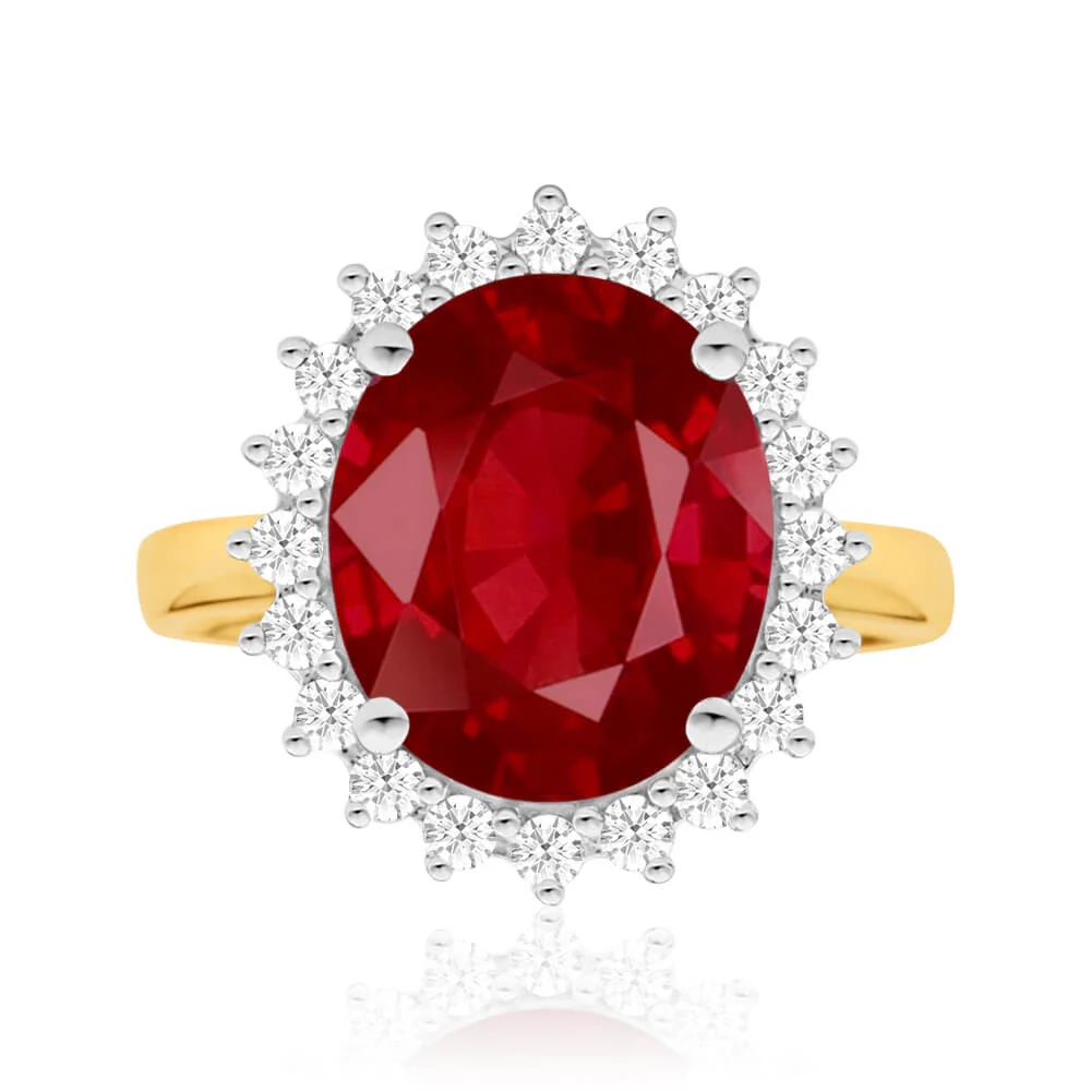 9ct Yellow Gold 8ct Natural Enhanced Ruby and 1/2 Carat Diamond Ring – Shiels Jewellers