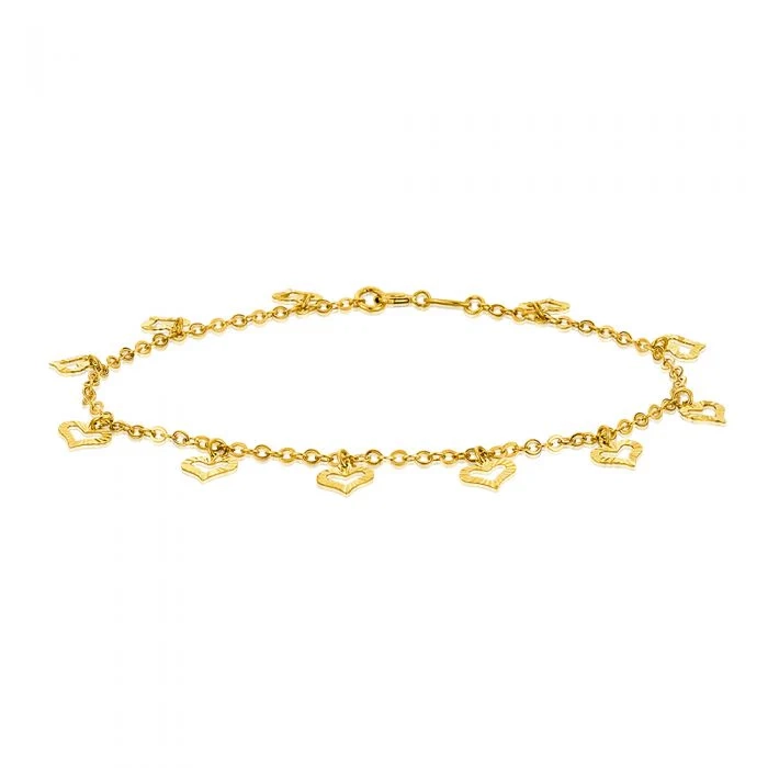 9ct Yellow Gold Belcher 19 cm Bracelet with 11 diamond Cut Heart Charm – Shiels Jewellers