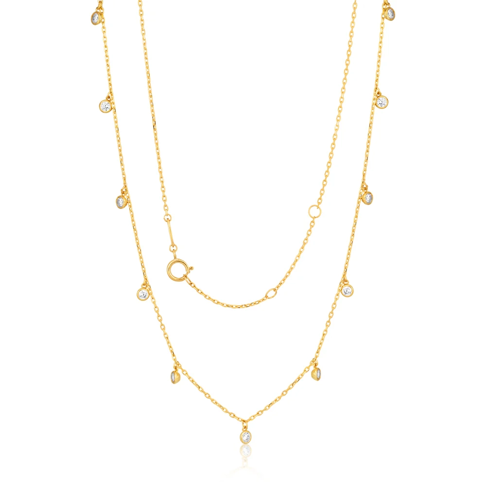 9ct Yellow Gold Chain with 11 Cubic Zirconias with Adjustable 38-40cm  – Shiels Jewellers