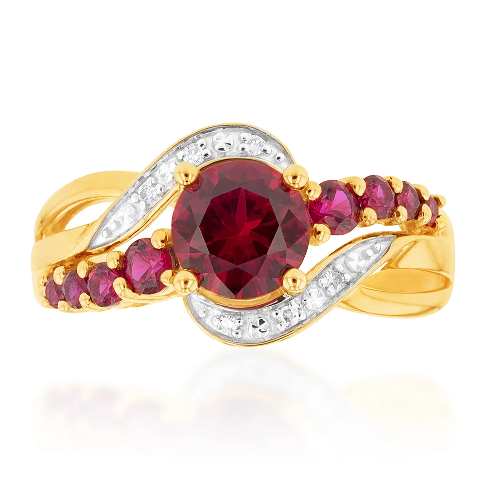 9ct Yellow Gold Created Ruby and 0.15 Carat Diamond Ring – Shiels Jewellers