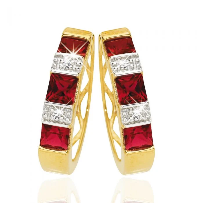 9ct Yellow Gold Created Ruby Diamond Hoop Earrings – Shiels Jewellers