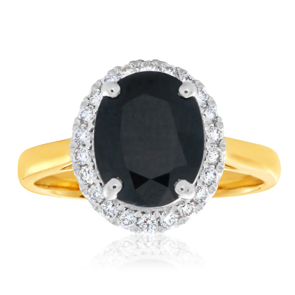 9ct Yellow Gold Diamond 3.75ct Natural Black Sapphire and 1/4 Carat Di – Shiels Jewellers