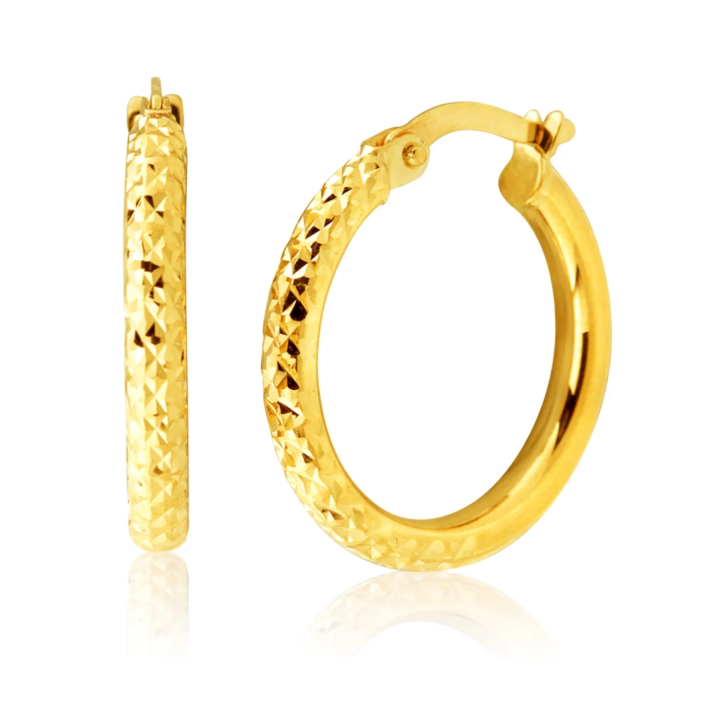 9ct Yellow Gold Diamond Cut Hoop Earrings – Shiels Jewellers